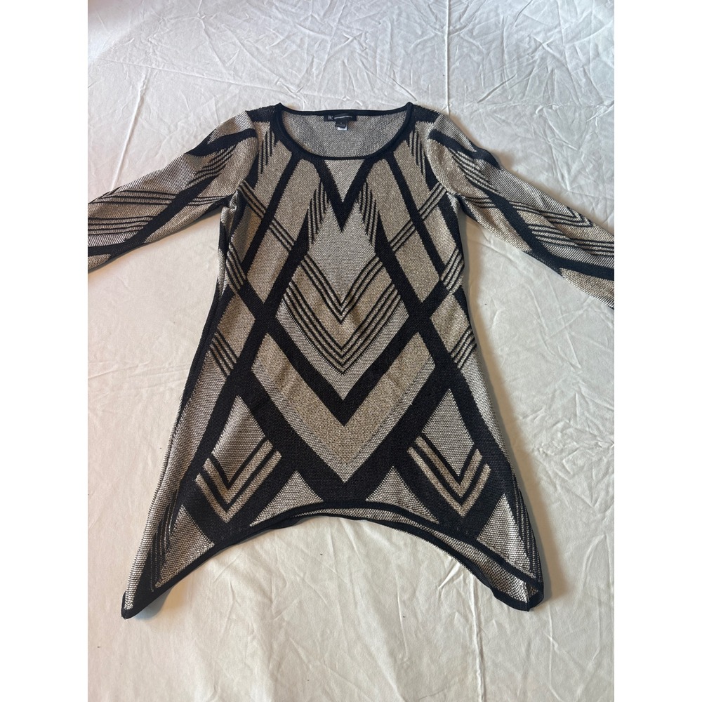 INC International Concepts Tunic Womens S Black Gold Good Metallic Sharkbite Hem